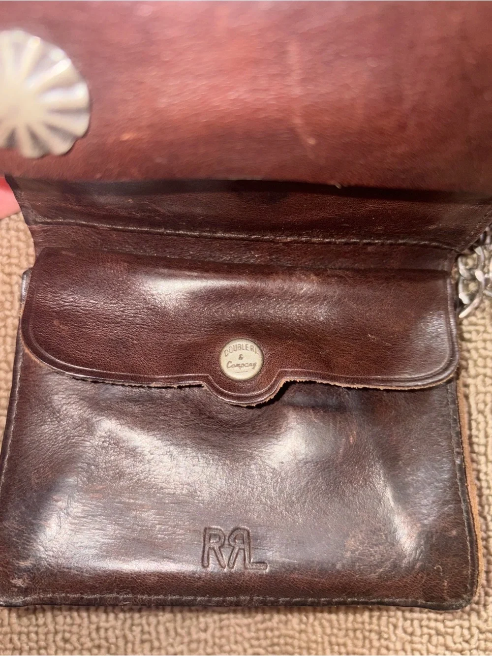 Double RL Ralph Lauren Vintage Brown Leather Men’s Wallet with Chain